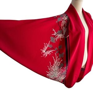 Vintage Floral Kimono Top Sz 8 M Red Midi Length Oversized Cover Unique Classy
